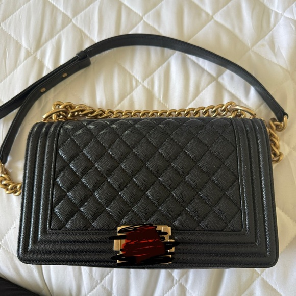 Black Quilted Leather Bag with Gold Chain - Picture 7 of 14